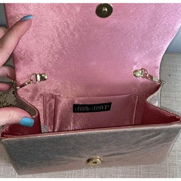 Charming Charlie RSVP Rose gold clutch with detachable gold crossbody - Picture 3 of 5